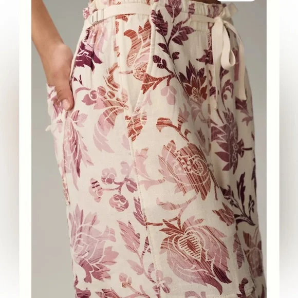 Anthropologie Pilcro Linen Floral Print Cargo Pants Pink Combo • Medium • NWT - Picture 6 of 9